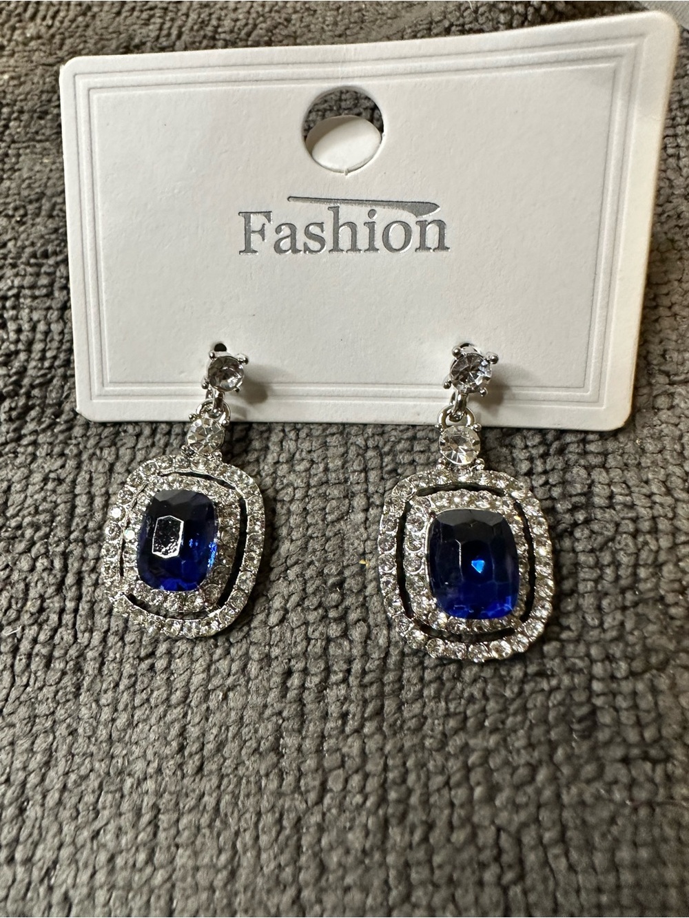 Blue Rain Silver-Tone Sapphire Blue Halo Drop Earrings